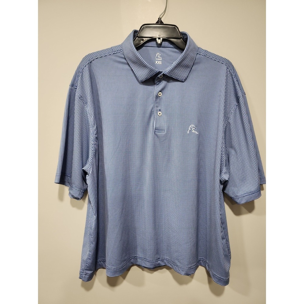 Rhoback Polo Golf Shirt Mens XXL Blue/White Short Sleeve Performance Stretch EUC